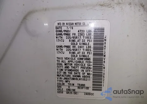 2020 Nissan Rogue S Intelligent Awd z USA, uszkodzony, nr VIN JN8AT2MV6LW105211